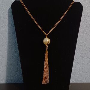 Gold-Toned Faux Pearl and Tassel Pendant Necklace, 16"